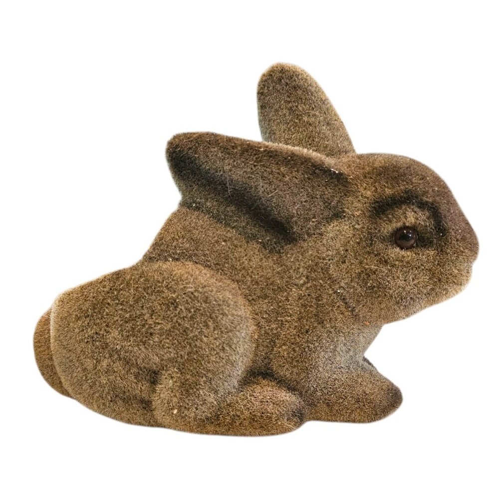 Vintage Flocked Easter Bunny Rabbit Planter Brown Realistic Spring 8 x 6.5 In